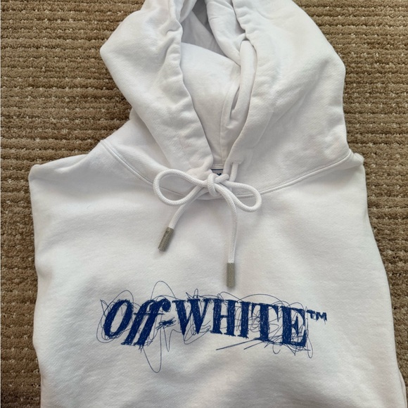 Off-White Cream Hoodie with Blue Logo - Picture 1 of 3